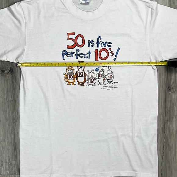 50 Is Five Perfect 10's! Shoebox Greetings White Large T-Shirt - Picture 5 of 7